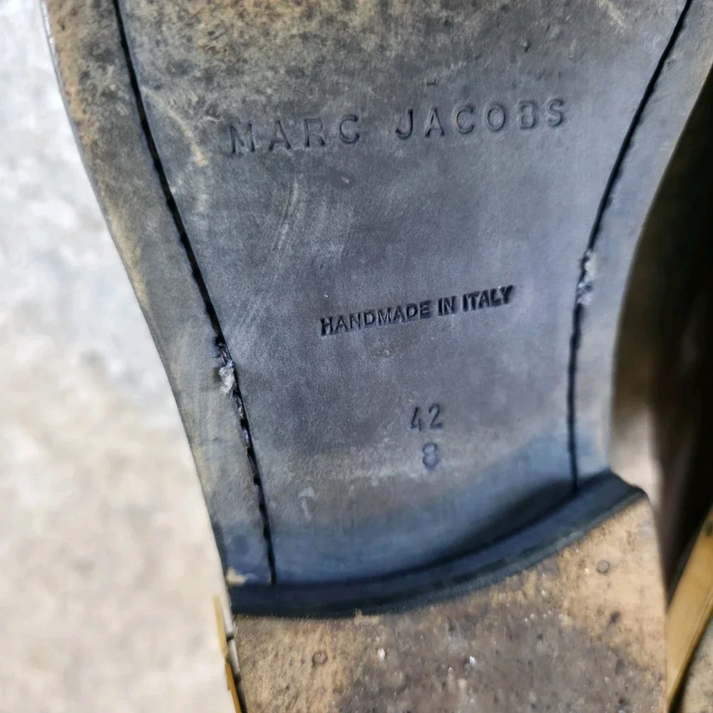 Marc Jacobs Brown Leather Plated Heel Bolted Dress Shoe Handmade In Italy Size 8